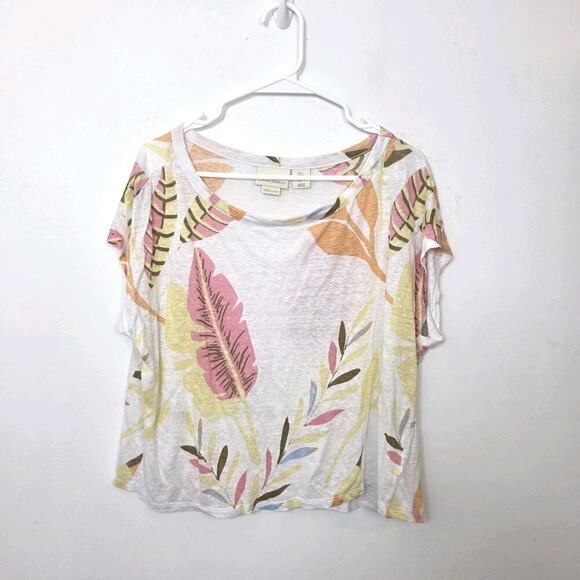 Cynthia Rowley White Colorful Tropical 100% Linen Lightweight Shirt Size Large - Picture 1 of 5